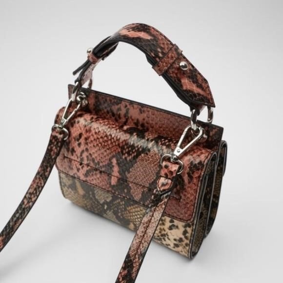 ZARA Faux leather multi-colored animal print bag - Picture 1 of 2